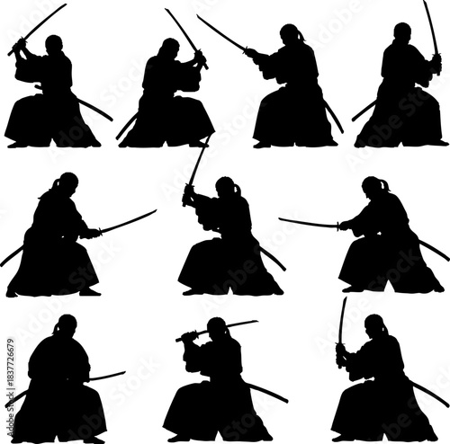 Kendo Martial Arts Fighter Silhouettes