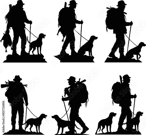 Hiking Silhouette Set - Backpackers and Trekking
