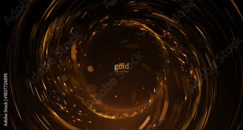 Golden spiral composed of shimmering golden light trails, fireworks, and gold confetti vibe. For holiday marketing campaigns (New Year, Christmas), wedding invitation suites, anniversary announcements