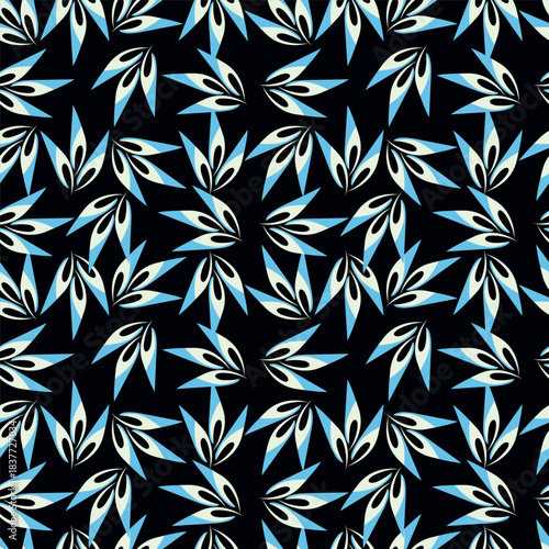 Seamless floral pattern, liberty ditsy print with cute large botany in retro folk style. Beautiful botanical design of hand drawn wild plants: flowers, leaves on black background. Vector illustration
