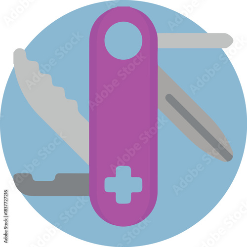 Swiss Army Knife: A close-up view of a versatile multi-tool, showcases its diverse array of implements within a circular design.