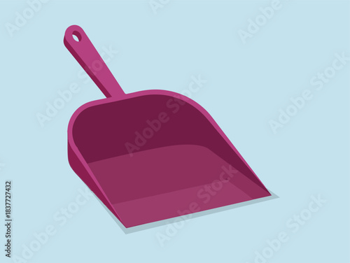 Crimson Dustpan: a modern, minimalist dustpan, rendered in a striking crimson hue, poised on a simple backdrop.