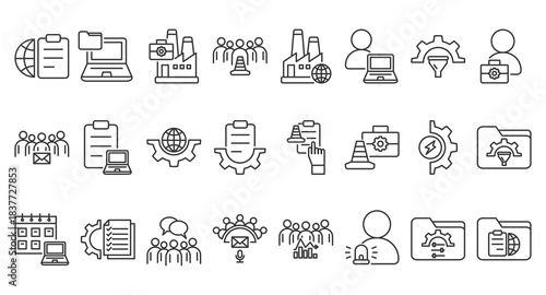 Icon pack of Project Control in creative outline vector style for business management system user interface dashboard setting administration tools monitoring control access and digital configuration
