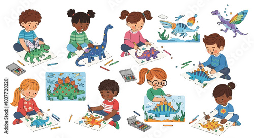 Children Engaged in Creative Play with Toys and Craft