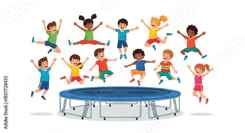 Happy Children Enjoying Outdoor Trampoline Activity