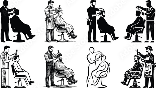 Vector silhouette collection of professional industrial welders with bright sparks, illustrating metal fabrication, heavy construction, and manufacturing manual labor in action.