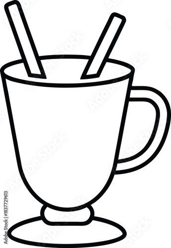 Line art cup of eggnog with cinnamon sticks drink beverage 2