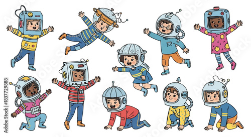 Children in Space Suits Playing and Exploring