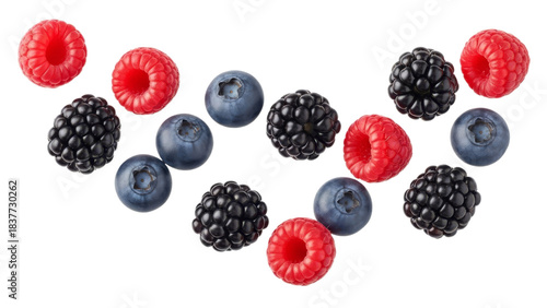 Wallpaper Mural An Assortment of Freshly Picked Berries: Raspberries, Blueberries, and Blackberries Arranged on White Backdrop Torontodigital.ca
