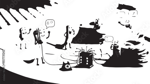 Quiet urban cafe scene with silhouetted figures and street objects at dusk.