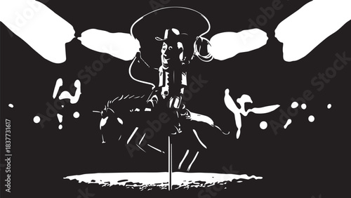 Silhouetted Figure on a Spotlighted Stage in Abstract Monochrome Art.