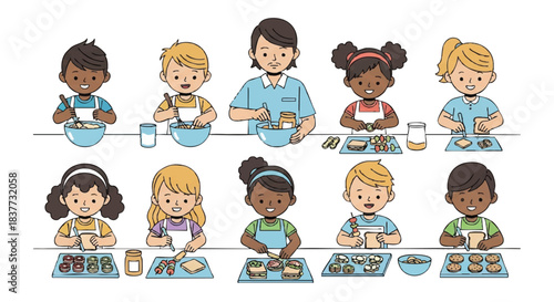 Children Enjoying Meal at Table