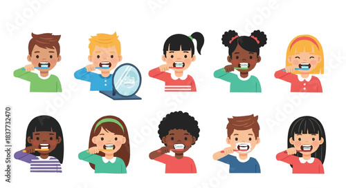 Diverse Children Brushing Teeth