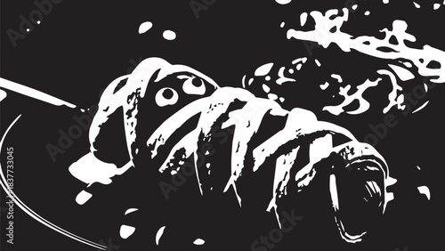 Close-up of a worn sneaker on a dark surface with high-contrast textures and urban vibe.