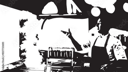 Culinary Scene Featuring a Chef Demonstrating Cooking in a Kitchen Setting.