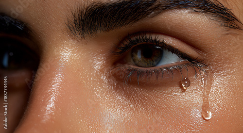Canvastavla Stunning close up of an expressive eye shedding a single, glistening tear drop