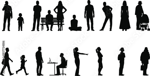 Set of Diverse Men and Women Walking Vector Illustration Collection, Business People and Casual Citizens in Motion, Isolated Line Art Character Group for Urban Lifestyle and Commerce.