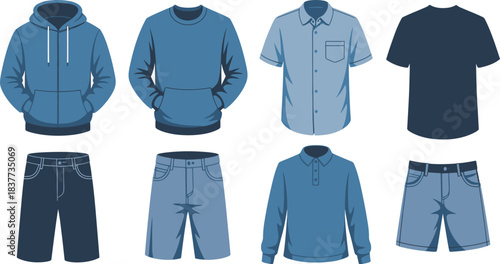 Blue Apparel Illustration Hoodies, Sweatshirt, TShirts, Polo Shirt, Collared Shirt, Jeans, Shorts Collection
