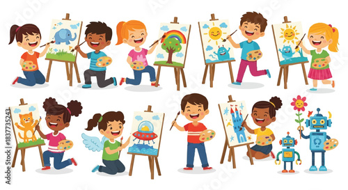 Children Engaged in Creative Painting Activities