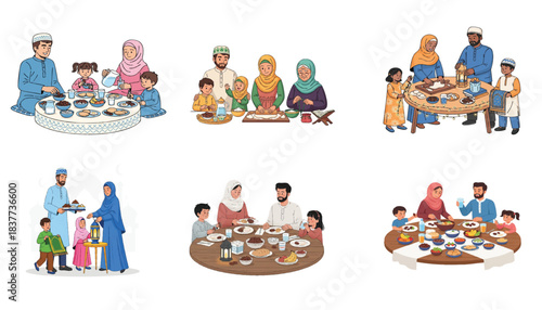 Diverse Family Gatherings and Mealtime Scenes