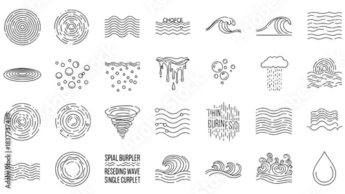 Weather icons set with hand drawn illustrations of various meteorological phenomena in a sketchy style on a white background