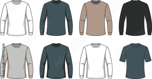 Collection of Long Sleeve and Short Sleeve TShirt Templates in Various Colors
