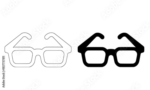 Classic Eyeglasses or Spectacles Vector Icon Set in Outline and Black Silhouette, Isolated Vision and Reading Symbol for Education, Optometry, and Style