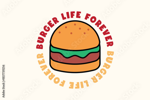 Burger Clipart with Text. Cheerful Food Illustration Design