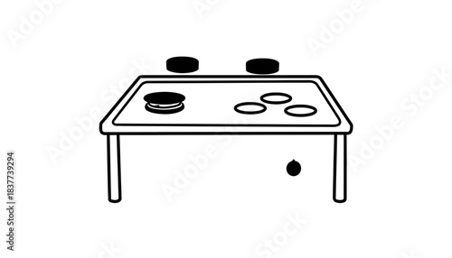 A simple line drawing depicts a portable stovetop with four burners and a control knob.