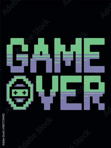 Pixelated game over text isolated on transparent background, Vector