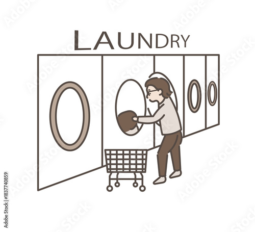コインランドリーを利用する40代女性のイラスト
