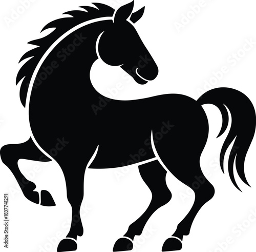 Black silhouette of a rearing horse isolated on, vector graphic