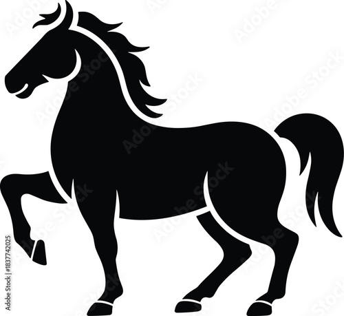 Black silhouette of a rearing horse, isolated on