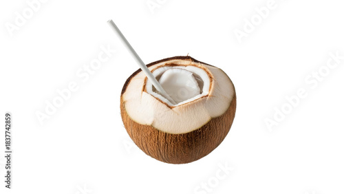 Refreshing Coconut Beverage: A Tropical Delight with Straw for Hydration and Taste