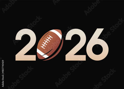 Modern numeric design for the year 2026 incorporating an American football for future athletic events and banners