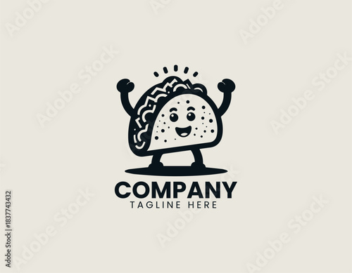 Happy Taco Man black vector logo illustration