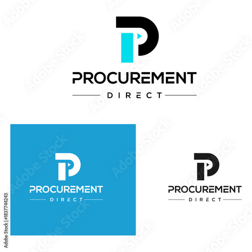 Modern minimalist logo design with p D symbol for procurement and direct business services on white background