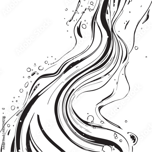 Abstract Dynamic Black and White Liquid Flow Vector Illustration Set