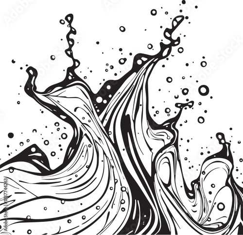 Intense Black Fluid Splash with Bubbles Illustration