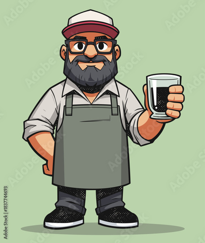 Friendly Cartoon Barista or Brewer Holding a Cup of Coffee