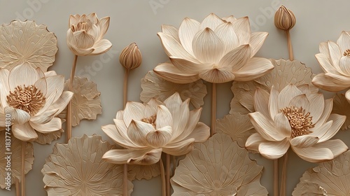 Row of White Gardenias with Gold Leaves and Buds on a Marble Background white flowers floral border