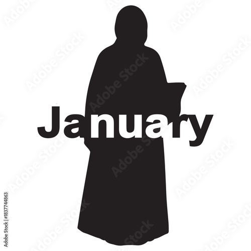 A black silhouette of January typography vector