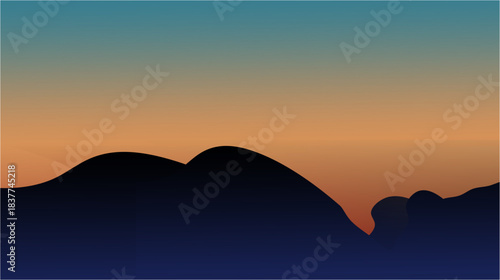 Deep silhouettes of rolling hills rest beneath a fading sky, where warm dusk tones dissolve into cool twilight, creating a tranquil shifting horizon.