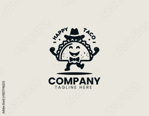Happy Taco Man black vector logo illustration