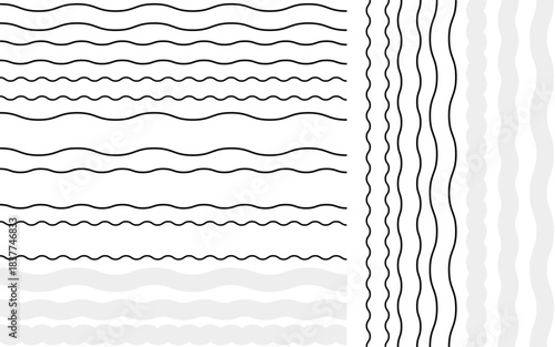 省略に使える色々な形の縦と横の波線の素材セット