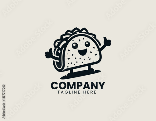 Happy Taco Man black vector logo illustration