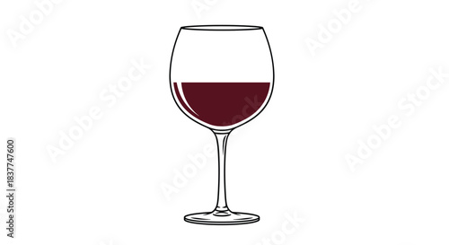 Simple and elegant illustration of a classic wine glass partially filled with rich red wine isolated on a white background.