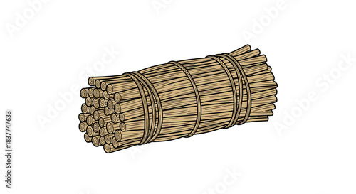Hand-drawn vintage-style illustration of a tightly bound bundle of wooden sticks or kindling isolated on a white background.
