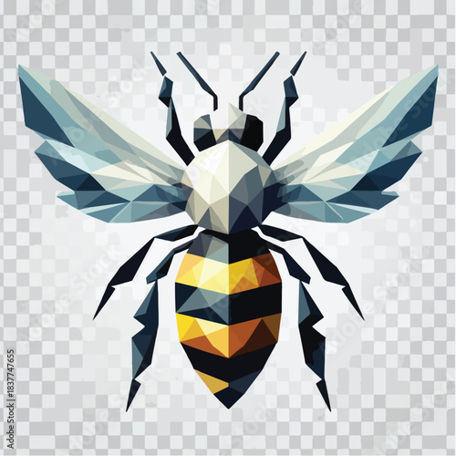 Stylized geometric honey bee illustration in low poly style.