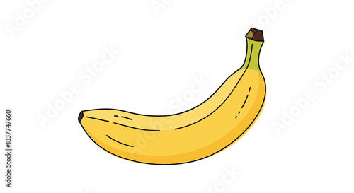 Simple and clean colorful illustration of a single ripe yellow banana with a light outline effect isolated on a white background.